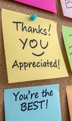 Inspiring appreciation notes office space photo creative environment close-up view motivational for team spirit