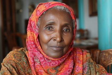 Quiet Strength: A tender portrait of a serene elderly woman, framed closely. Her features tell a story of a life well-lived, radiating warmth and wisdom.