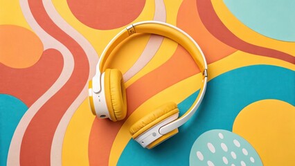 Colorful headphones on vibrant background creative studio product photography artistic environment top view modern design