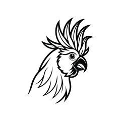 Line art illustration of a cockatoo head with swept-back crest feathers.eps
