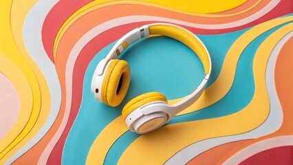 Vibrant headphones on colorful background abstract art studio setting artistic environment close-up view creative for music lovers