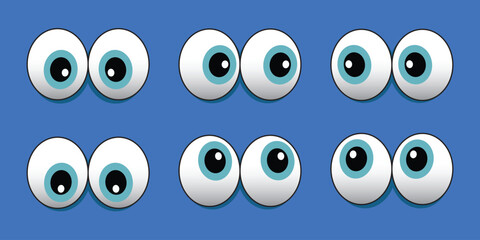Set of cartoon, comical eyes. Cute character with round eyes and eyelashes. 