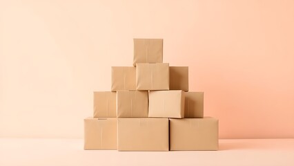 Minimalist cardboard boxes arranged in a pyramid, representing modern shopping concepts.