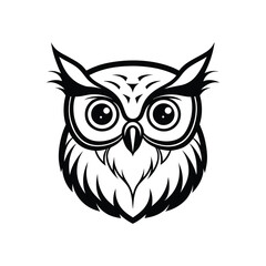 Line art illustration of an owl's face with large eyes.eps