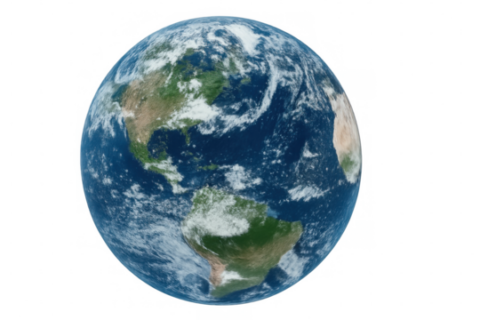 Rotating global sphere highlighting north and south american landmasses, transparent background ideal for scientific visualization