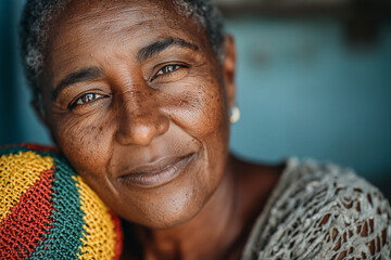 Golden Gaze: A close-up portrait reveals the tender eyes of a mature woman, radiating warmth and wisdom, framed by a gentle smile and adorned with soft, natural lighting.
