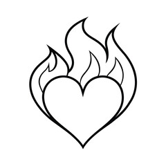 heart in fire outline black icon
