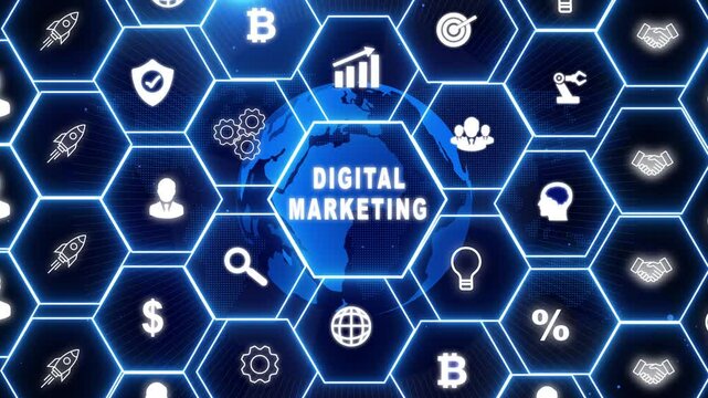 Business, Technology, Internet and network concept. Digital Marketing content planning advertising strategy concept. glowing connections in different places on the map - Powered by Adobe