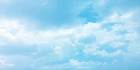 White clouds indicate blue sky, pure, fresh mind, changeable weather, sunny light, daylight, natural, dramatic sky light rays on the clouds landscape for background