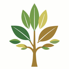 A stylized tree with a brown trunk and various shades of green and yellow-green leaves, depicting growth and nature.
