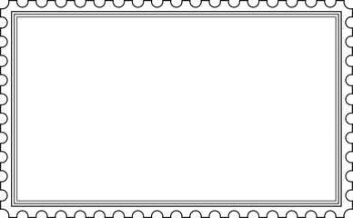 Blank postage stamp frame outline, rectangular border with wavy perforated edge. Vector template for text,mail, envelope, label, postal icon, philately, vintage design. frame copy space.