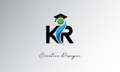 KR Creative Letter Logo with Graduation Cap and Abstract Human – Modern Education and Learning Symbol Design
