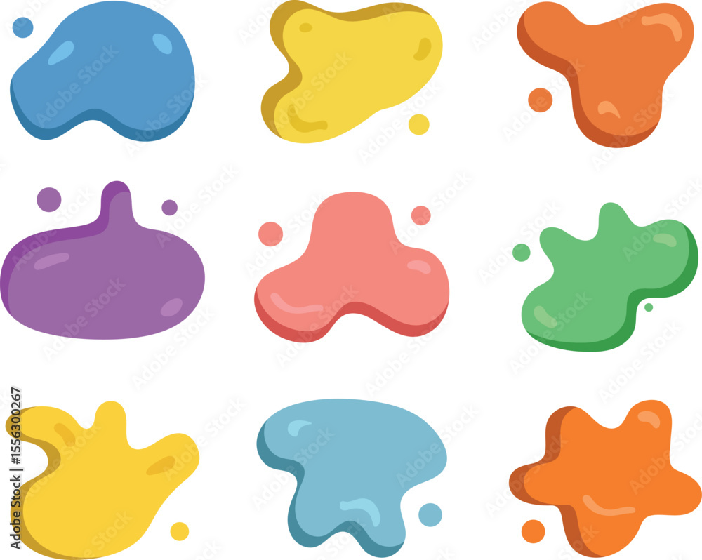 Poster colorful abstract shapes arranged in a grid displaying smooth blobs in diverse bright colors