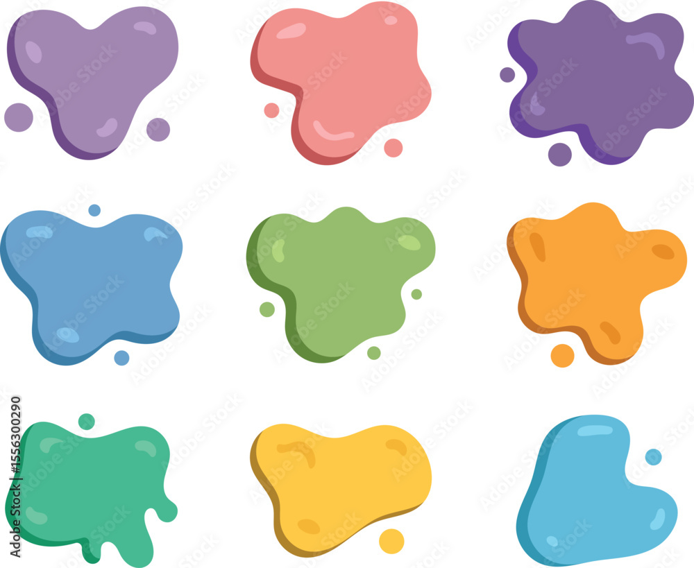 Poster colorful abstract splashes and blobs design elements in a vibrant set on white background