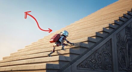 Robot climbing stairs with arrow direction