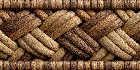 Woven Texture Background: Intricate woven texture background showing rich earthy tones and complex patterns in rattan or wicker material.