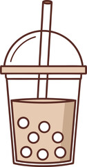 Illustrated Bubble Tea Cup with Straw and Tapioca Pearls Beverage