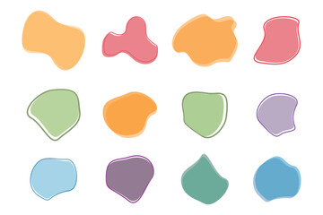 collection of abstract liquid shapes, modern smooth pastel colored design elements isolated on white background, vector illustration.
