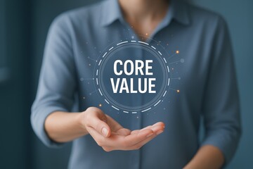 Businesswoman Presenting Core Values Ethics Mission Vision Strategy Goals Principles Integrity
