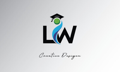 LW Creative Letter Logo with Graduation Cap and Abstract Human – Modern Education and Learning Symbol Design