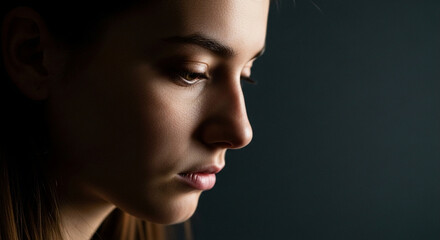 Thoughtful Young Woman Profile, Pensive Expression, Emotional Portrait