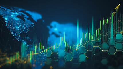Abstract business Financial charts show a significant increase in profits in the stock market.This is driven by higher interest rates and continued growth. In the innovation world network of financial