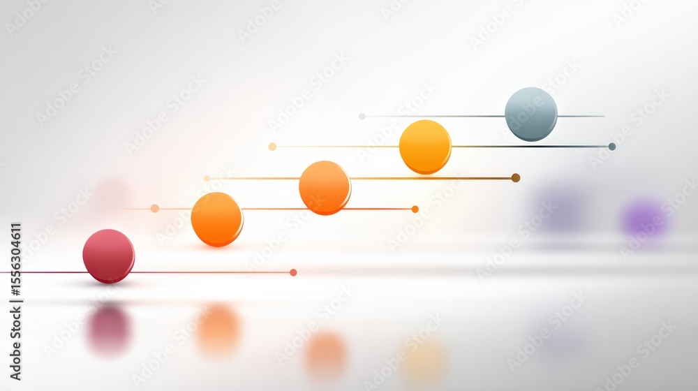 Poster abstract illustration of ascending colorful spheres connected by horizontal lines, symbolizing progr