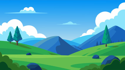 Obraz premium Cartoon Landscape with Trees and Hills Vector illustration 