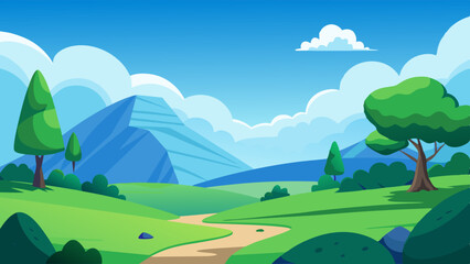 Obraz premium Cartoon Landscape with Trees and Hills Vector illustration 