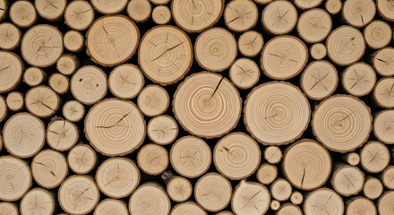 Stacked Wood Round Timber Logs - Natural Beige Pattern Background