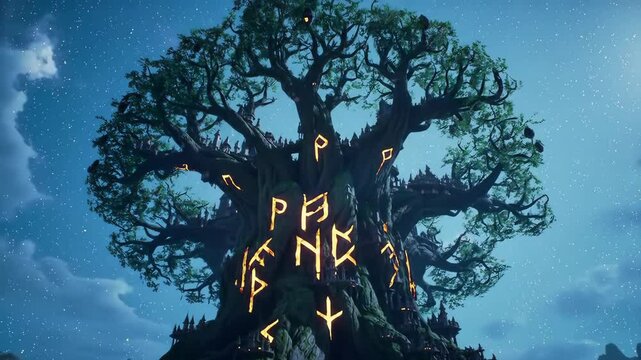 Mystical World Tree with Glowing Runes