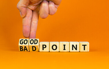 Good or bad point symbol. Concept words Good point Bad point on beautiful wooden blocks. Beautiful...