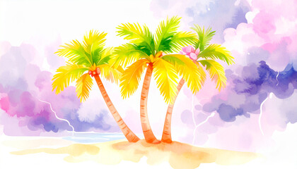 Fototapeta premium Colorful Tropical Palm Trees Blowing in a Storm 275