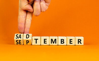 September is Sadtember symbol. Concept words September is Sadtember on beautiful wooden blocks....