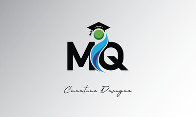 MQ Creative Letter Logo with Graduation Cap and Abstract Human – Modern Education and Learning Symbol Design