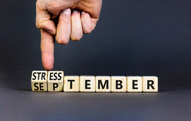 September is Stresstember symbol. Concept words September is Stresstember on beautiful wooden...