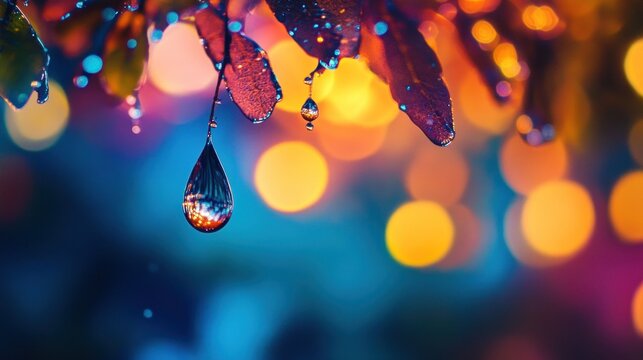 Dewdrop on leaf at night