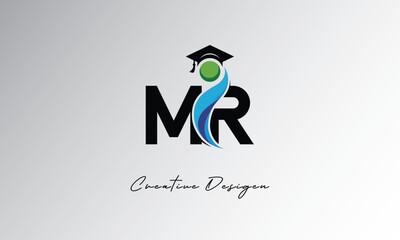 MR Creative Letter Logo with Graduation Cap and Abstract Human – Modern Education and Learning Symbol Design
