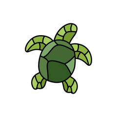 Cute Green Sea Turtle Cartoon Illustration.