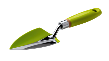 A Garden Trowel: Capture the essence of gardening with a detailed shot of a sleek, bright green garden trowel, perfect for planting.