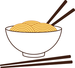 Bowl of Noodles with Chopsticks Illustration

