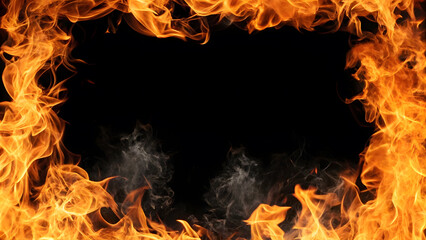 Intense flames create a fiery border around a black canvas, providing a bold and dynamic element for graphic design or creative projects.