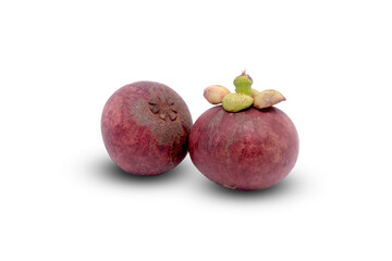 Fresh Whole Mangosteen Fruits Isolated on White Background