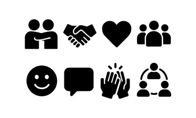 Black silhouette icons: communication, connection, and community in modern design