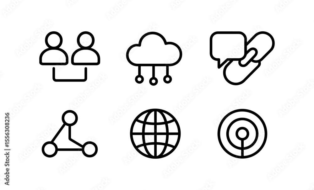 Poster teamwork network cloud communication icon set for technology and connection