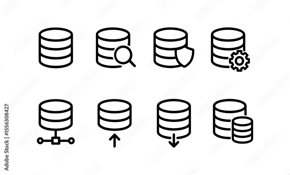 Poster database icons set: security, cloud, and technology solutions in modern design