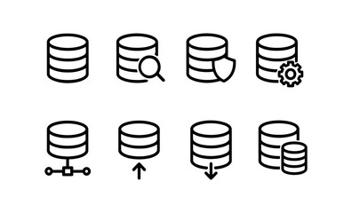 Database icons set: security, cloud, and technology solutions in modern design