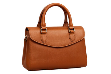 Studio shot of a fashionable brown leather handbag, showcasing its elegant design and craftsmanship on a transparent background