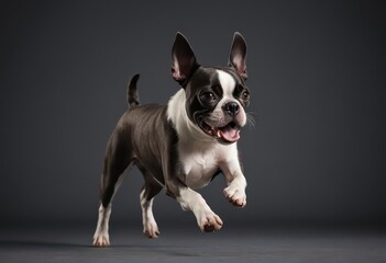 boston terrier dog isolated on grey neautral studio background, adorable puppy, lovely doggy 11