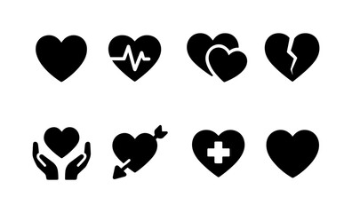Diverse heart icons set representing love, health, care, and emotions